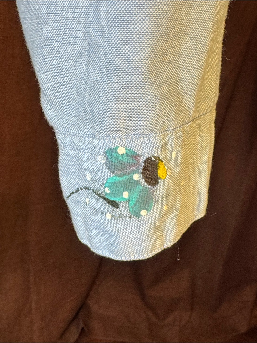 Vintage Hand Painted Floral Button-Up Light Blue Shirt size 12 (Large) - Picture 5 of 8